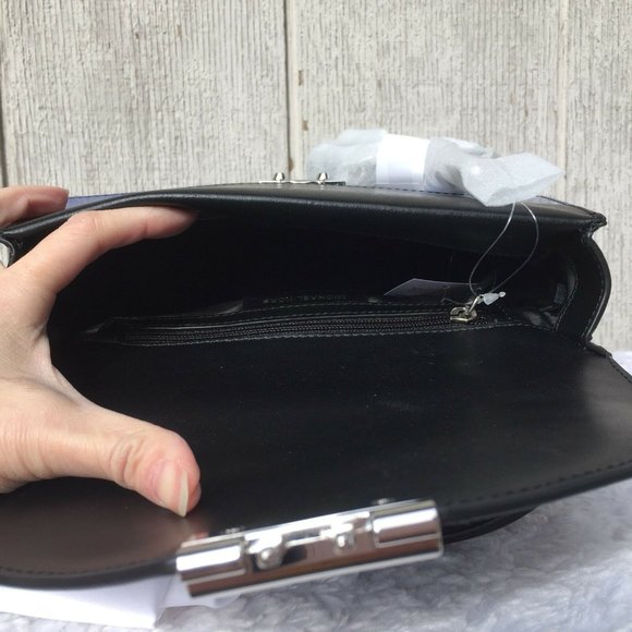 NEW Authentic Michael Kors Sloan Medium Double Flap Leather Satchel Black Blue - Picture 9 of 12